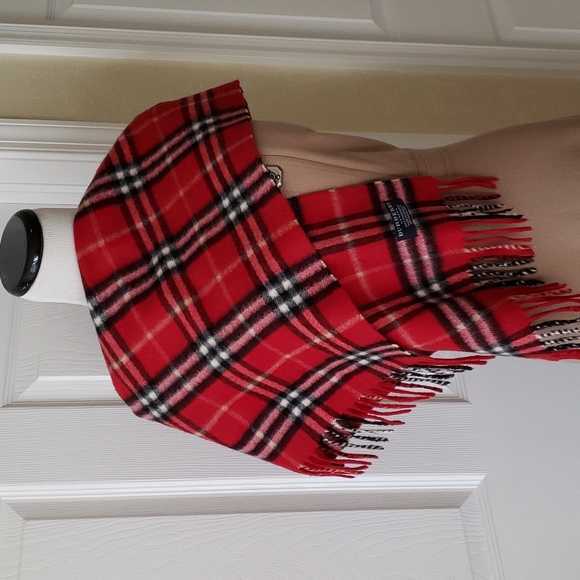 Burberry Accessories - BURBERRY RED PLAID CHECK CASHMERE SCARF